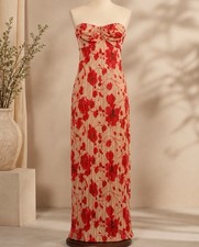 Shein Womens Strapless Floral Pleated Stretch Maxi Dress Size 0XL Tropical