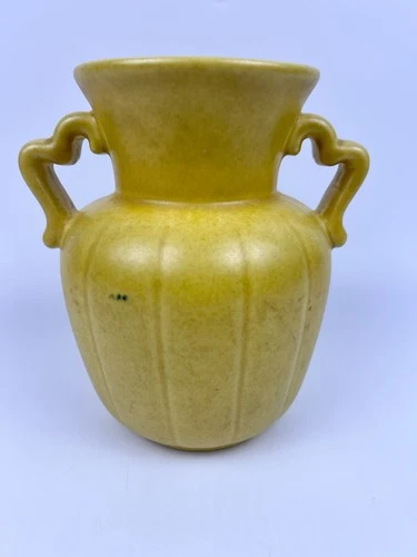 Vintage Stangl Art Deco Yellow Double Handed Pottery Vase Ceramic FLAWS