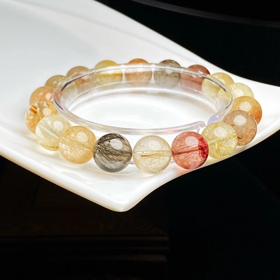 11.2mm Natural Color hair Rutilated Quartz Crystal Beads Bracelet - Image 2 of 4