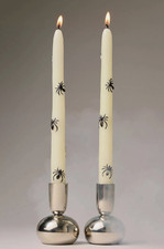 Anthropologie Set of 2 Icon Taper Candles  White w/ Black Spiders Halloween