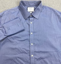 Charles Tyrwhitt Shirt Men 18-35/47 Blue 100 Cotton Slim Button Up French Cuff