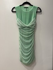 Zara Green Mesh Ruched Round Neck Sleeveless Mini Short Dress M