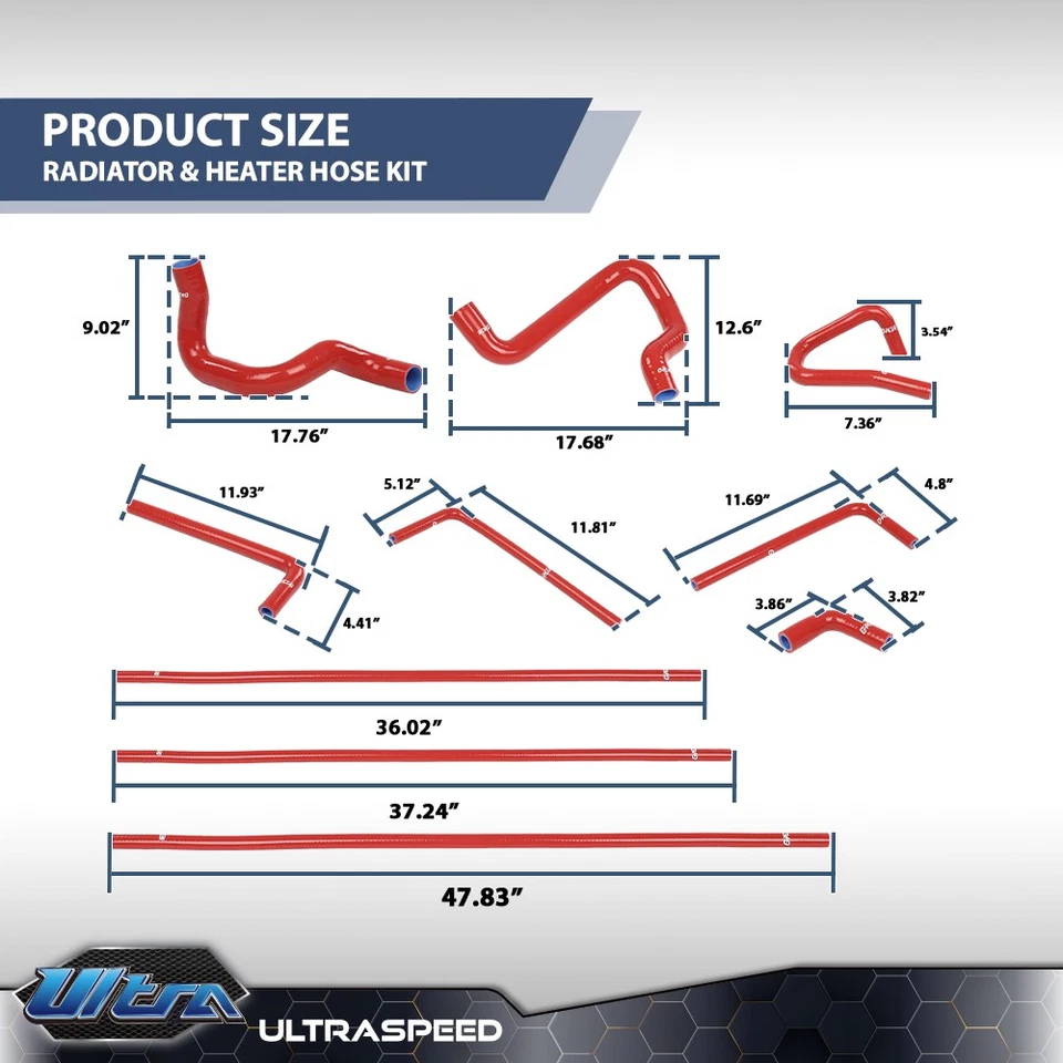Kit de mangueira de radiador e aquecedor vermelho compatível com 88-94 Ford F150 F250 F350 Bronco 5.0L 5.8L - Imagem 3 de 4