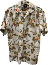 Vibrant Hawaiian Style Shirt, S/S, Large, White w/Flowers  Fronds