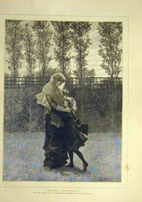 Old Antique Print 1881 Mama'S Birthday Morris Child Lady Daughter Flowers 19th