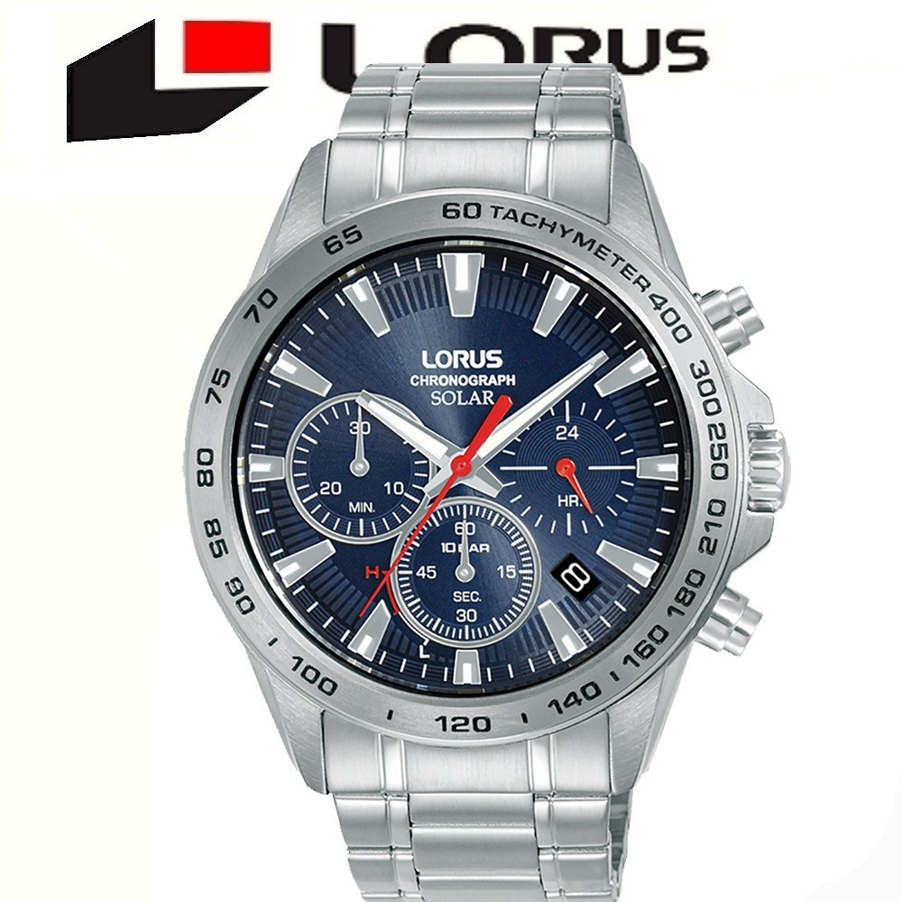 Lorus RZ503AX9 Chronograph Solar SS Bracelet Watch RRP £139.99 2 Year Guarantee