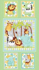 23" Fabric Panel  Studio E Sweet Safari Nursery Baby Lion Giraffe Monkey Scene