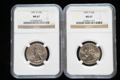 1997 & 1997-D Washington Quarters BOTH in NGC MS 67 - Rare Find!