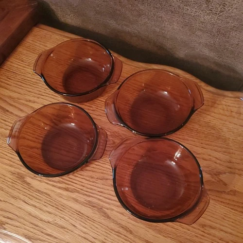 Lot of 4 VTG Anchor Hocking Fire King #472 Amber 12 OZ  Casserole Dish w/ Lid