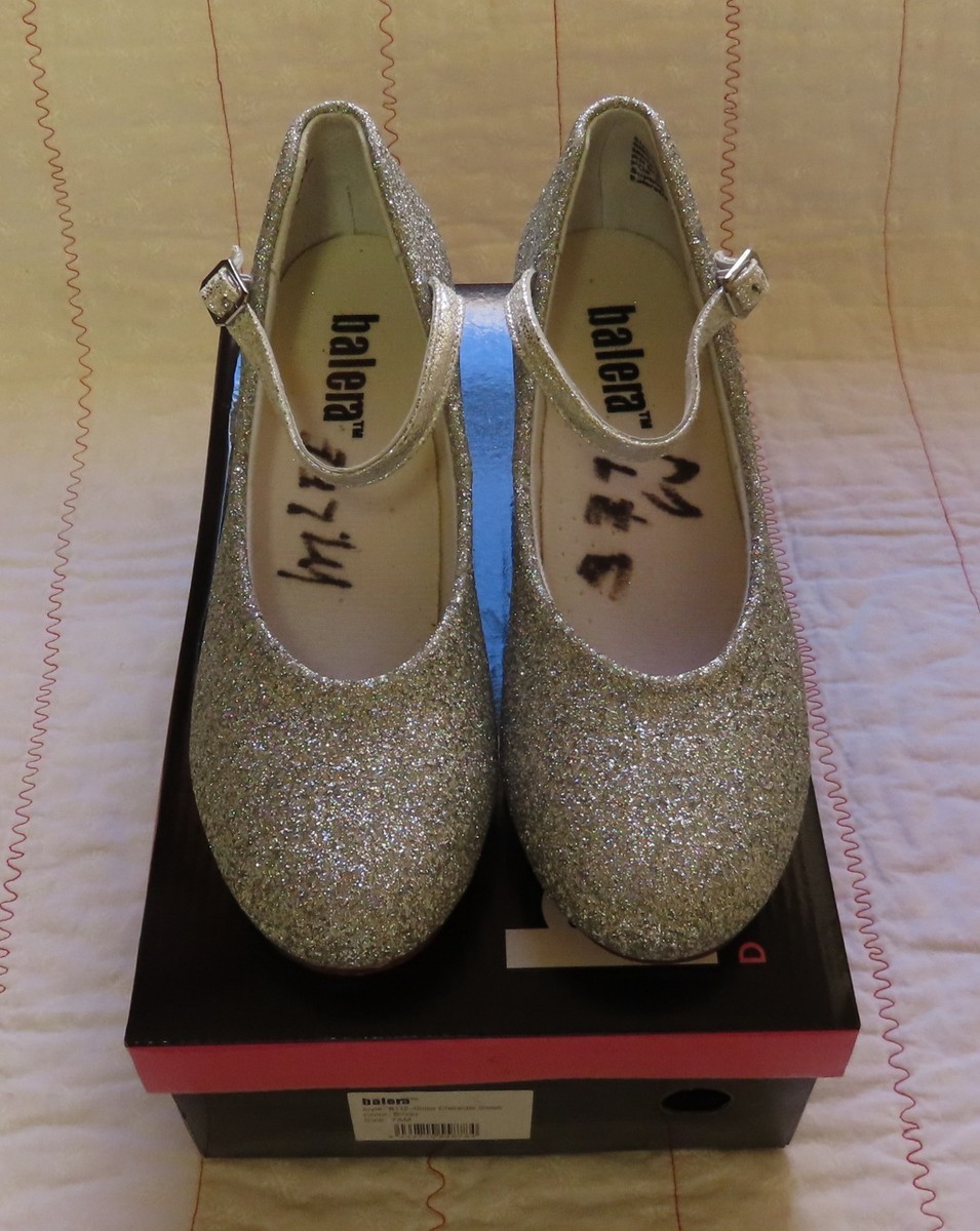 Balera Glitter Character Shoes, Silver, Style B112, Women's Size 7