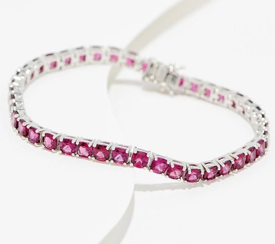 Affinity Gems Cushion Cut Rhodolite Gemstone Tennis Bracelet, Sterling Silver