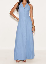 Prettylittlething Light Blue Button Down Collar Detail Maxi Dress size 12 RRP£35