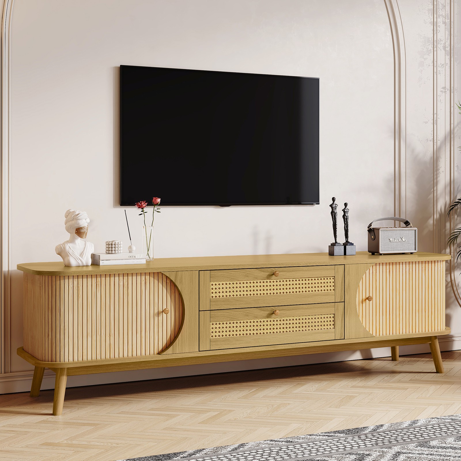 For 75 Inch Tvs Modern Farmhouse Media Console 71 Inch Natural W