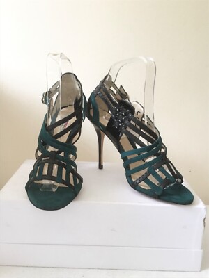 NEW LK BENNETT DEBUT GREEN BLACK SUEDE LEATHER SANDALS SIZE 4/37 RRP  £250 UK