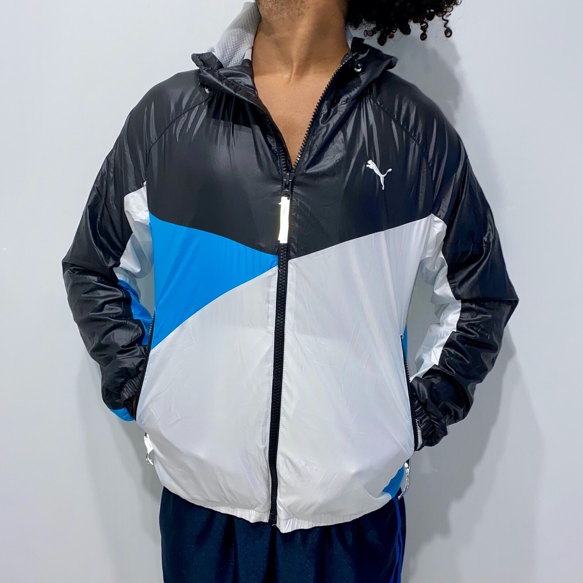 Puma フード付きレザージャケット ブラック 90s-00s 90s PUMA プーマ トラックジャケット ブラック×ホワイト XS相当