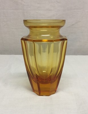 Moser Crystal Eternity Amber Vase Art Glass Signed Panel Cut 4 75
