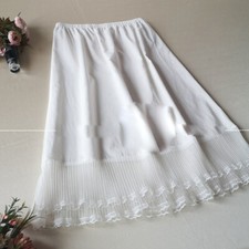 Lady Cotton Mesh Splice Petticoat Elastic Waist Ruffle Half Slip Midi Underskirt