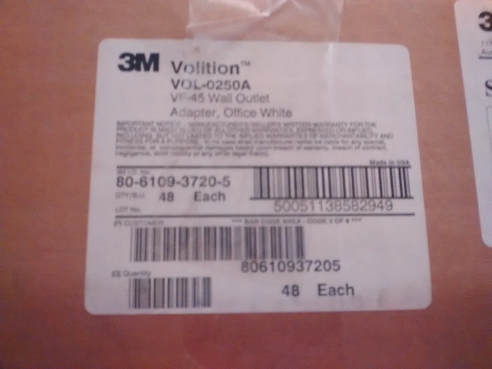Nueva caja de 48, adaptador de toma de pared 3M Volition VOL-0250A VF-45, blanco - envío rápido Foto 2 de 4