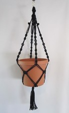 Macrame Plant Hanger 28 inch Button Knot w/ BLACK Beads 4mm - Choose Cord Color