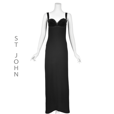 ST. JOHN Black Santana Knit Full-length Evening Dress with Beaded Velvet  Cups S6 | eBay