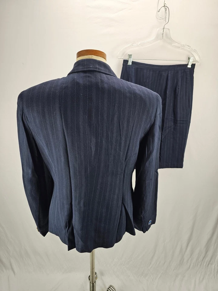 Terno saia Saville feminino peito duplo listra azul 10 - Imagem 4 de 4