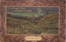 Postcard Easter Greetings Easter Night Scene 