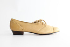Never Worn Vtg 1960s Lace Up Leather Oxfords Saddle Shoes Brogue Flats Camel 7.5