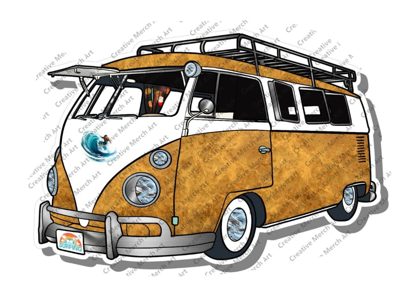 Beach Cruiser - 4" - Beach Cruiser - Surf Wagon - Vinyl Premium Decal Sticker