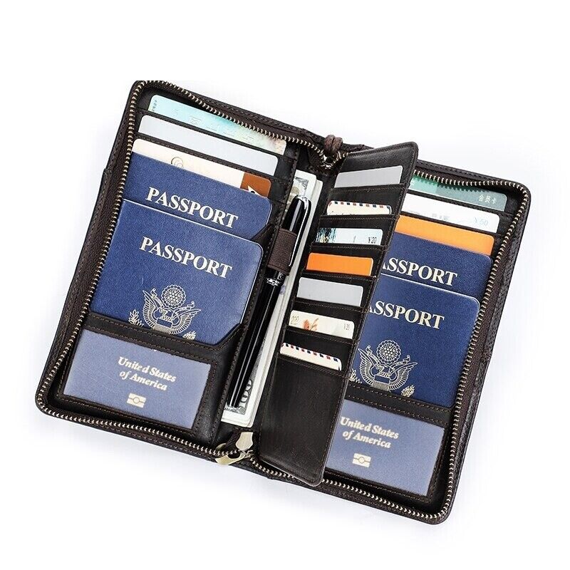Monedero Hombre Porta Pasaporte Genuino Ranura Organizadora Identificación  Viaje