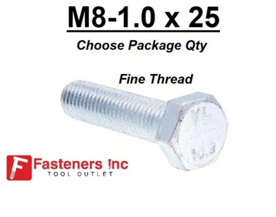 M8-1.0 x 25mm Grade 10.9 Hex Cap Screw Bolts Metric Zinc Hardened FINE THREAD