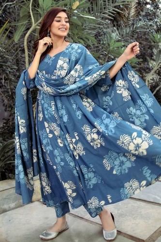 Blue Kurti Kurta Bollywood Pant Dupatta 