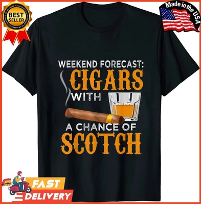 Weekend Forecast Cigars Scotch Cigar Whiskey Gift For Dad Tshirt