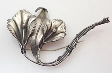 Large Vintage Sterling Silver Calla Lily Flower Repousse Brooch Pin