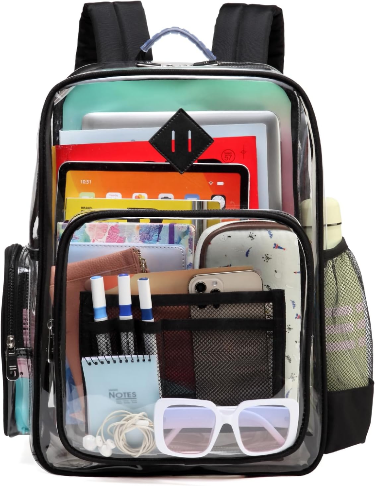 Large Clear Backpack for School, Heavy Duty PVC Transparent Bookbag for Men