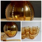 ☆Antique New Martinsville ~Amber "RADIENCE" 12 Piece PUNCH Bowl With Cups &Ladel