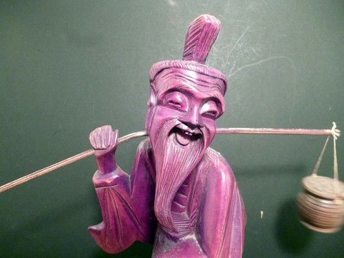 Antique Chinese Rose Wood Intricately Hand Carved Man Carrying Baskets&Fish 15"H - Picture 6 of 11