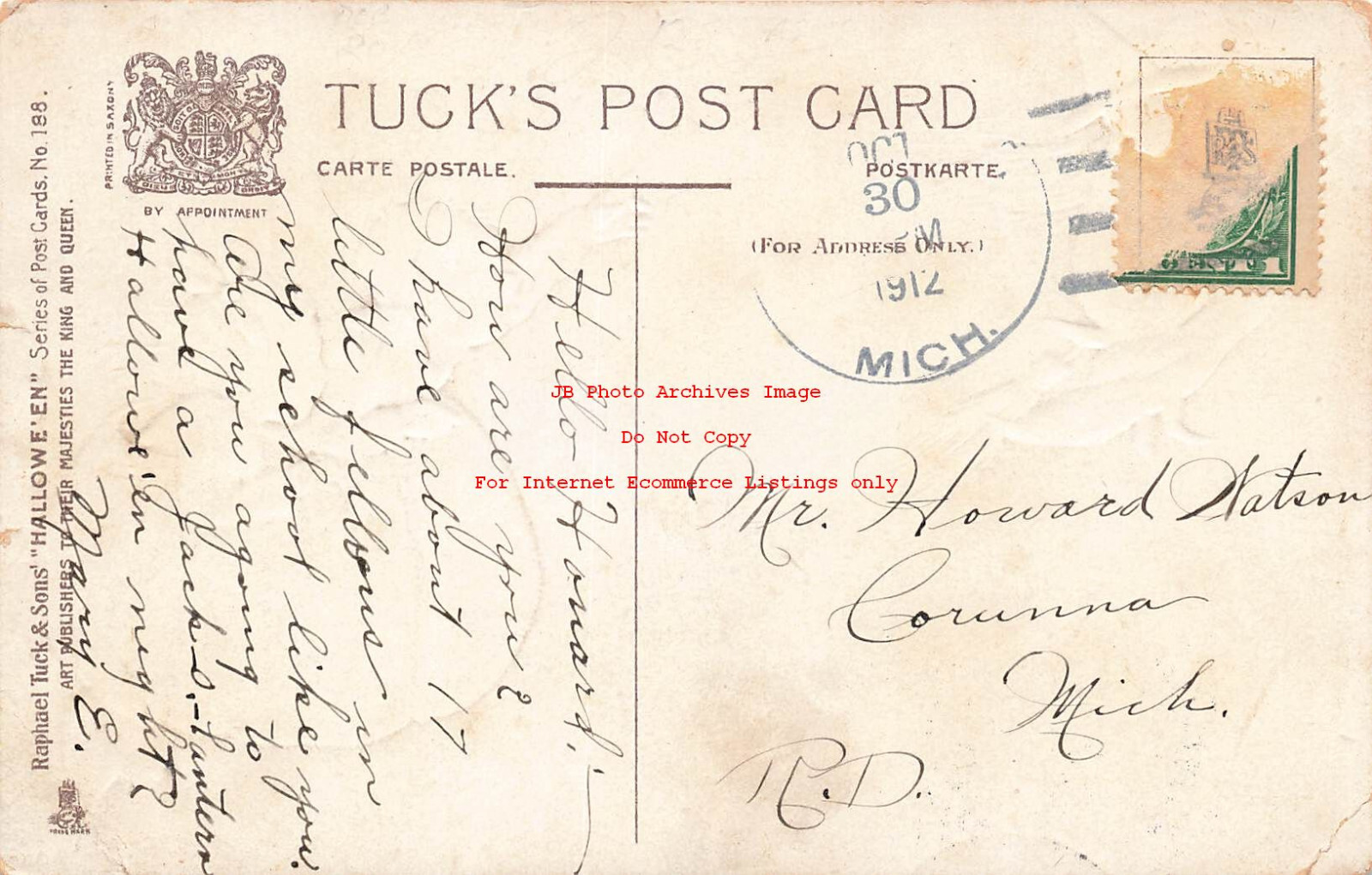 Halloween, Tuck No 1886, Children Watching Witch Flying Her Broom over