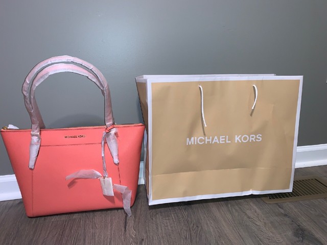 brown and pink michael kors purse