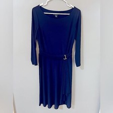 NWOT Womens Ralph Lauren Boat Neck Stretchy Draped Dress Belted Sapphire Blue 10