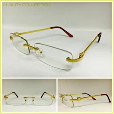 Men Classy Elegant Sophisticated Style Clear Lens EYE GLASSES Gold Rimless Frame