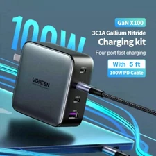 UGREEN 100W GaN Charger 4 Ports USB Type C PD Fast Charging With 5ft USB-C Cable