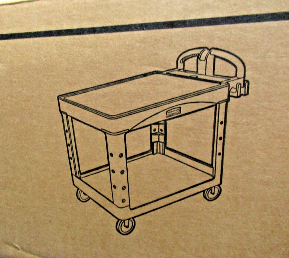 Carro utilitario comercial Rubbermaid estante plano dos estantes beige Foto 4 de 4