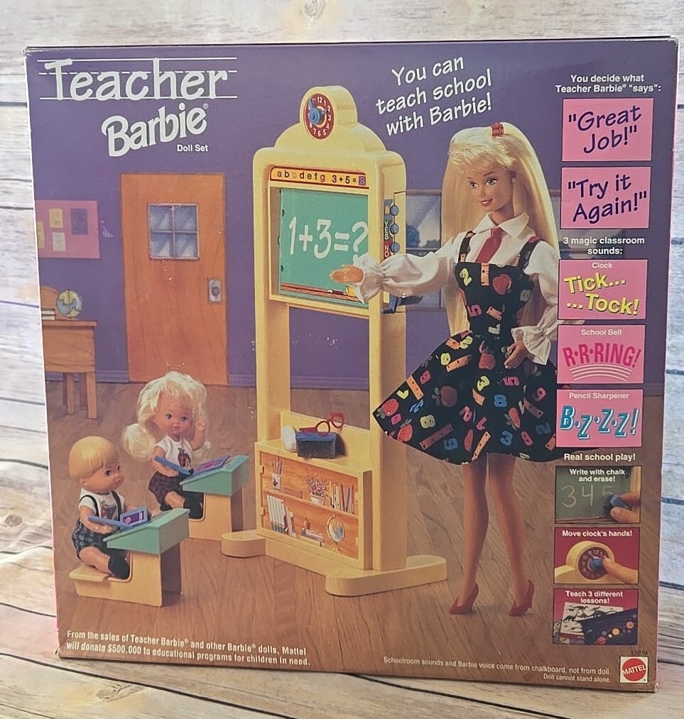 1995 Teacher Barbie Doll & Kids Set Mattel No. 13914 Heart Family Kids NRFB