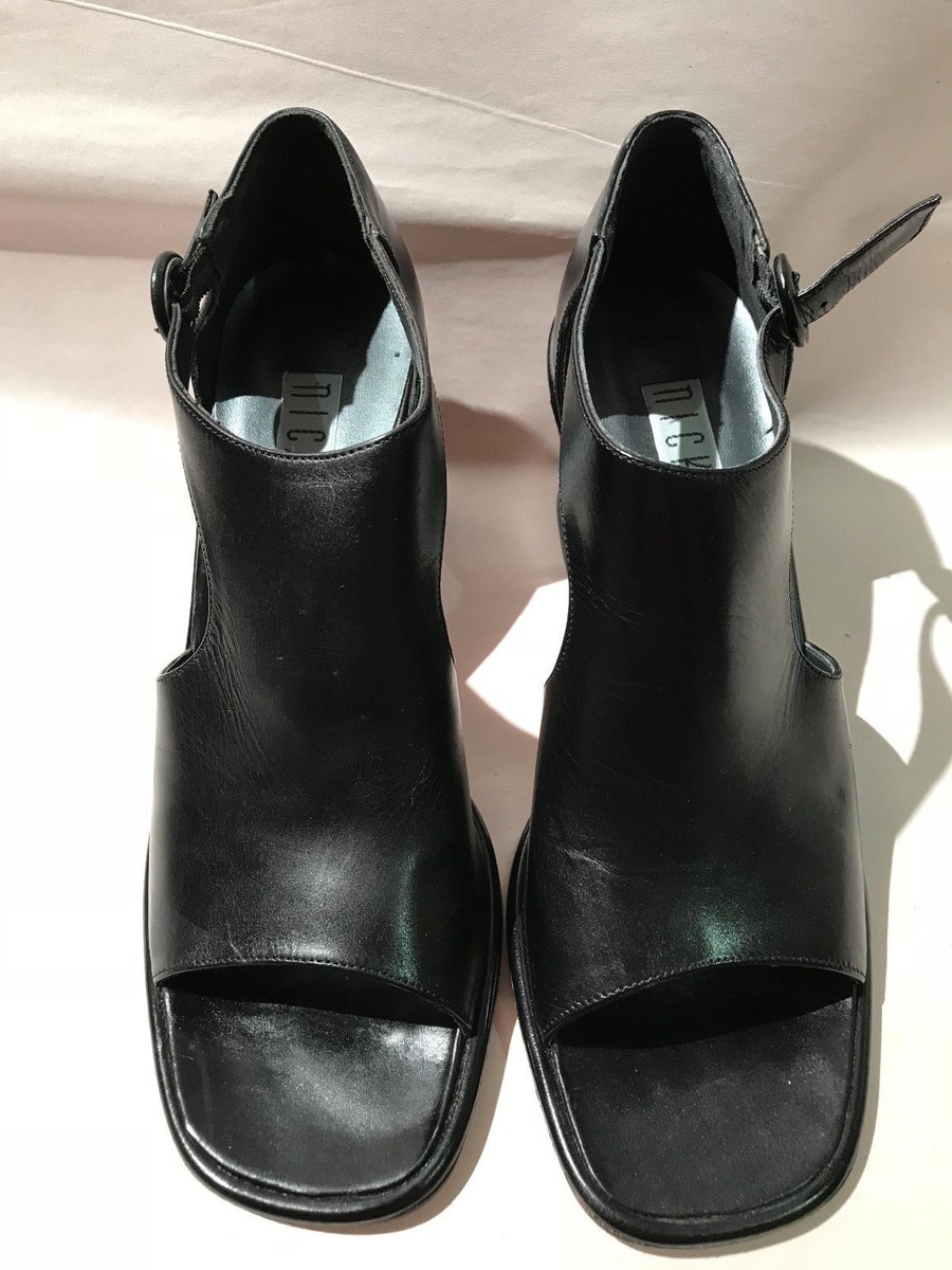 Sandales Nickels En Cuir Noir à Talon Haut - Taille 8.5 Narrow - Neuf Sans Emballage