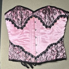 Corset Story Overbust Corset Strapless Lace-Up Boned Pink/Black Size 26