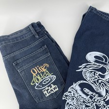 Women's Y2K Style Baggy Wide Leg Jeans High Waist Cargo Graffiti Graphics Sz 2XL