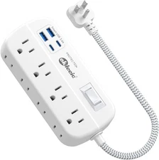Short Extension Cord 1 ft - Flat Plug Power Strip Surge Protetor 1 FT, white 