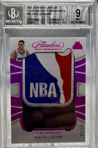 Zach LaVine 2024 Panini Flawless NBA Logoman Patch 2/25 Timberwolves Beckett 9