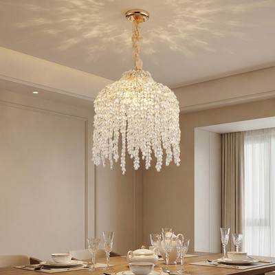 16 Inch K9 Crystal Chandelier Luxury Gold Waterfall Design Pendant Light Fixture