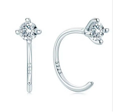 Round Cut VVS1 D Moissanite Hoop Earrings 925 Silver Diamond Style Gift Women